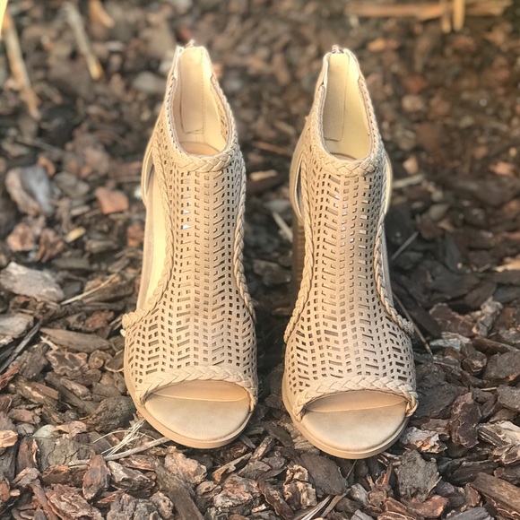 Taupe laser cutout booties with braided detail - Picture 3 of 7